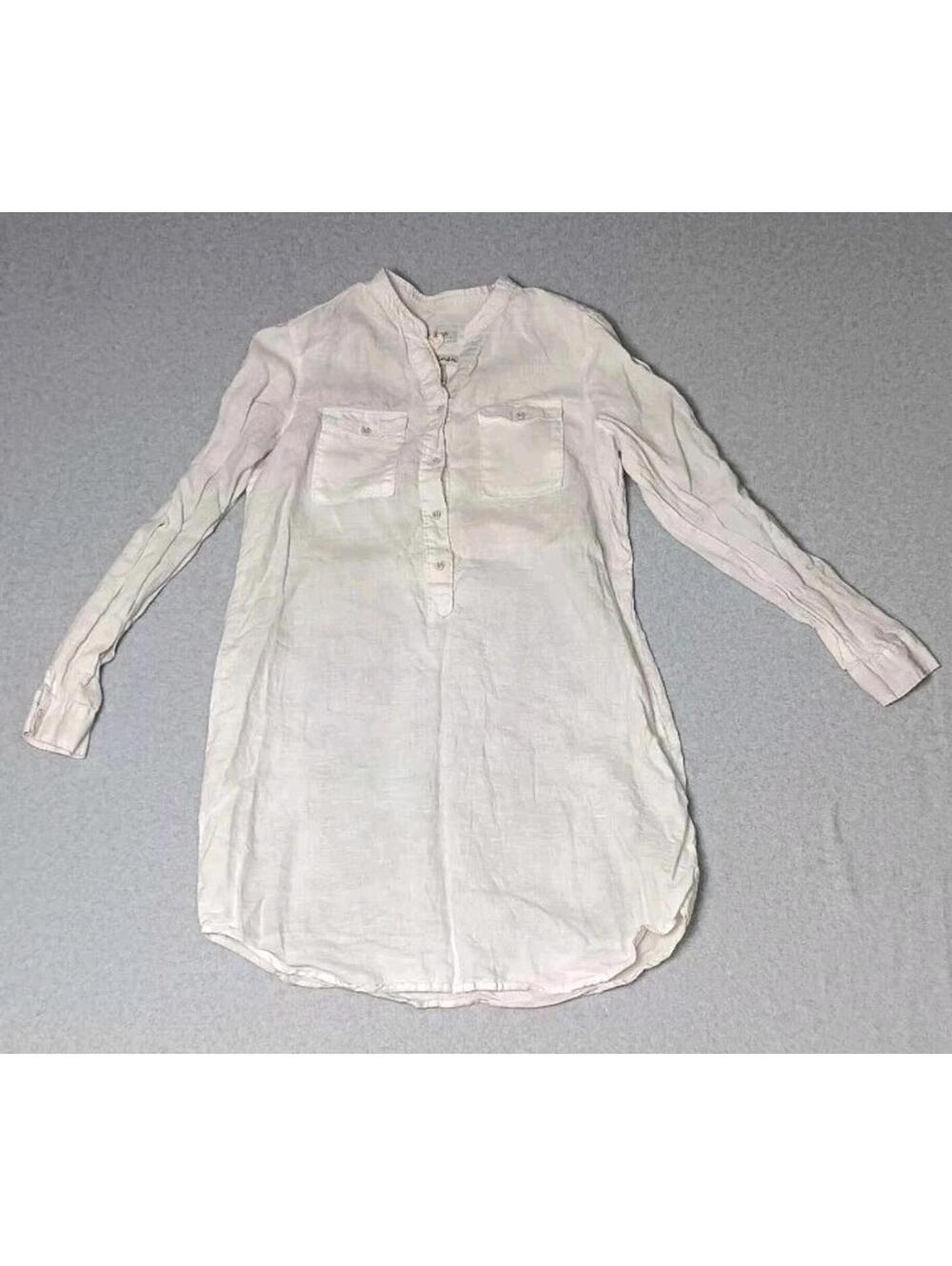 Malvin I Love Linen Partial Button Up Tunic Top Womens Size Medium Whitesh Grey